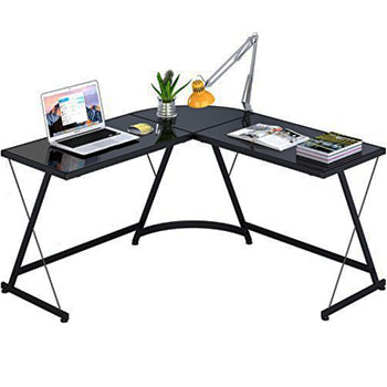 SHW L-Shape Corner Office Desk Black